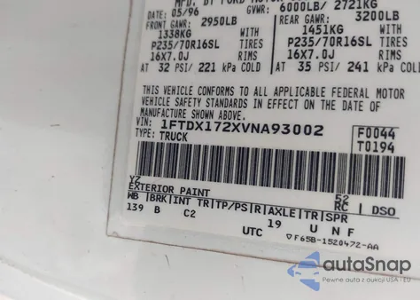 1997 Ford F-150 Standard/Xl/Xlt from USA, damaged, VIN 1FTDX172XVNA93002